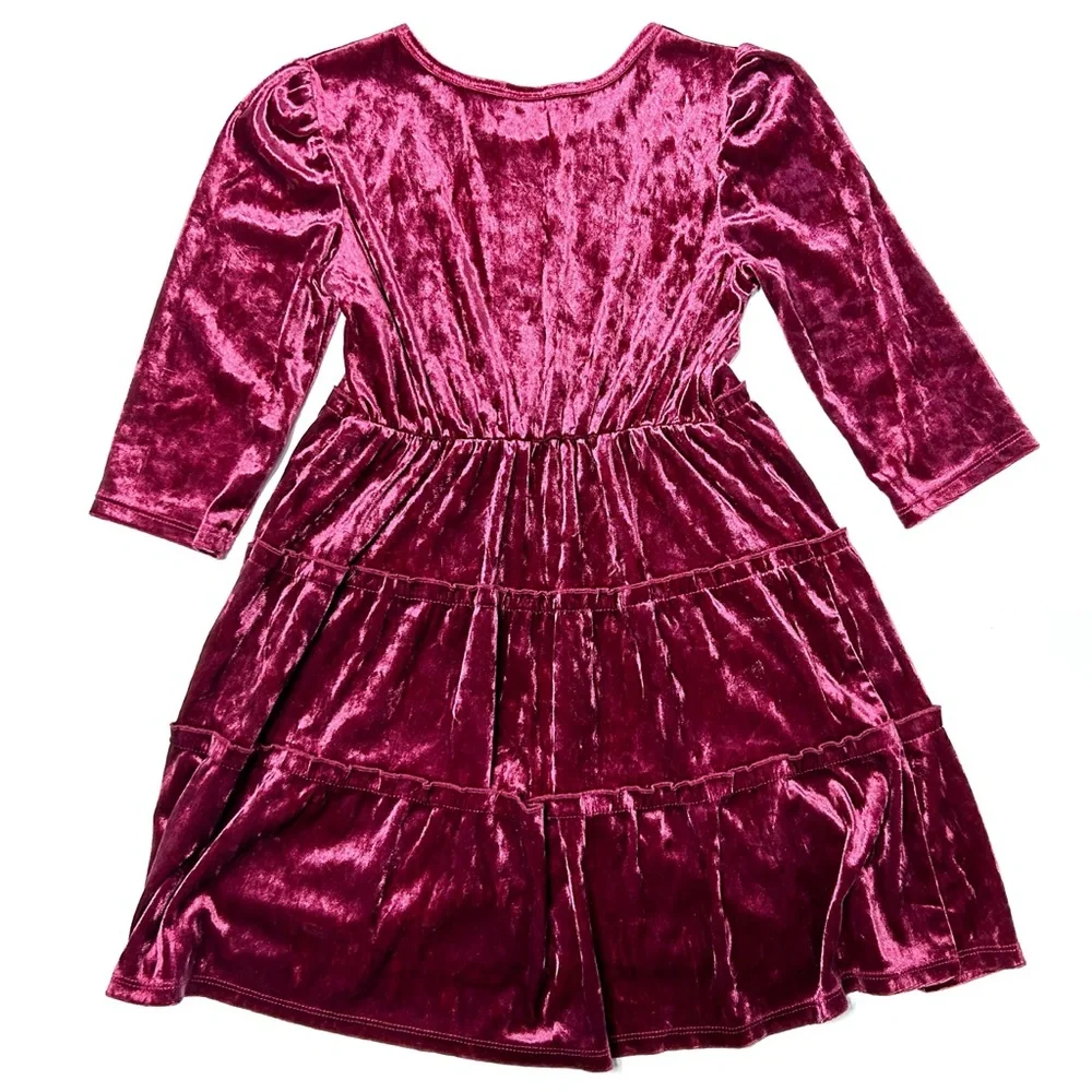 Wonder Nation Girl’s Small Crushed Velvet Holiday Dress Long Sleeve Pink Red 6